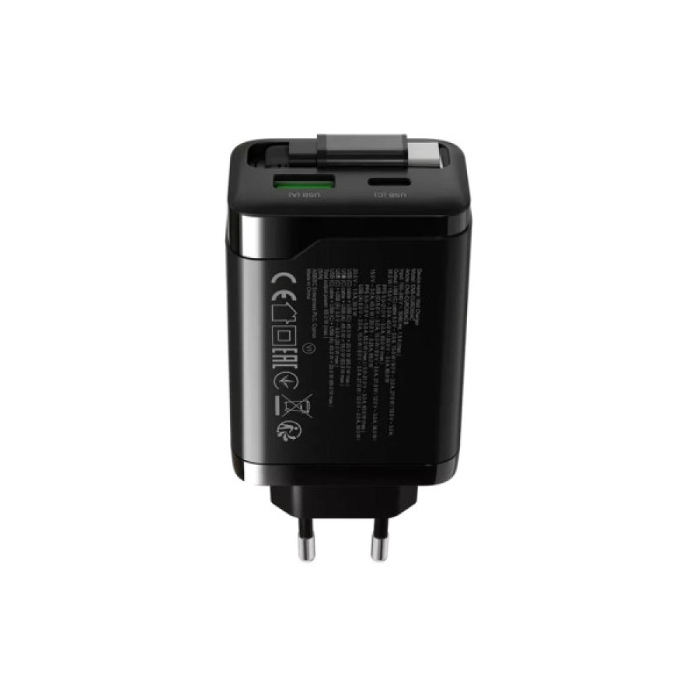 Зарядний пристрій Canyon 1xUSB-C PD65W + 1xUSB QC3.0 + cable USB-C to USB-C black (CNS-CURC65ACB)