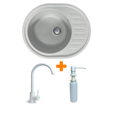 Набір кухонний Adamant Ovum, штучний камінь, овальна, з крилом, 615х495х200мм, чаша - 1, врізна, Old stone + змішувач та дозатор Набір кухонний Adamant Ovum, штучний камінь, овальна, з крилом, 615х495х200мм, чаша - 1, врізна, Old stone + змішувач та дозатор