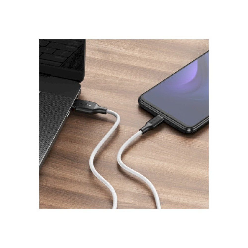 Дата кабель USB 2.0 AM to USB-C 1.0m 3A silicone BX42 white BOROFONE (6931474736772)