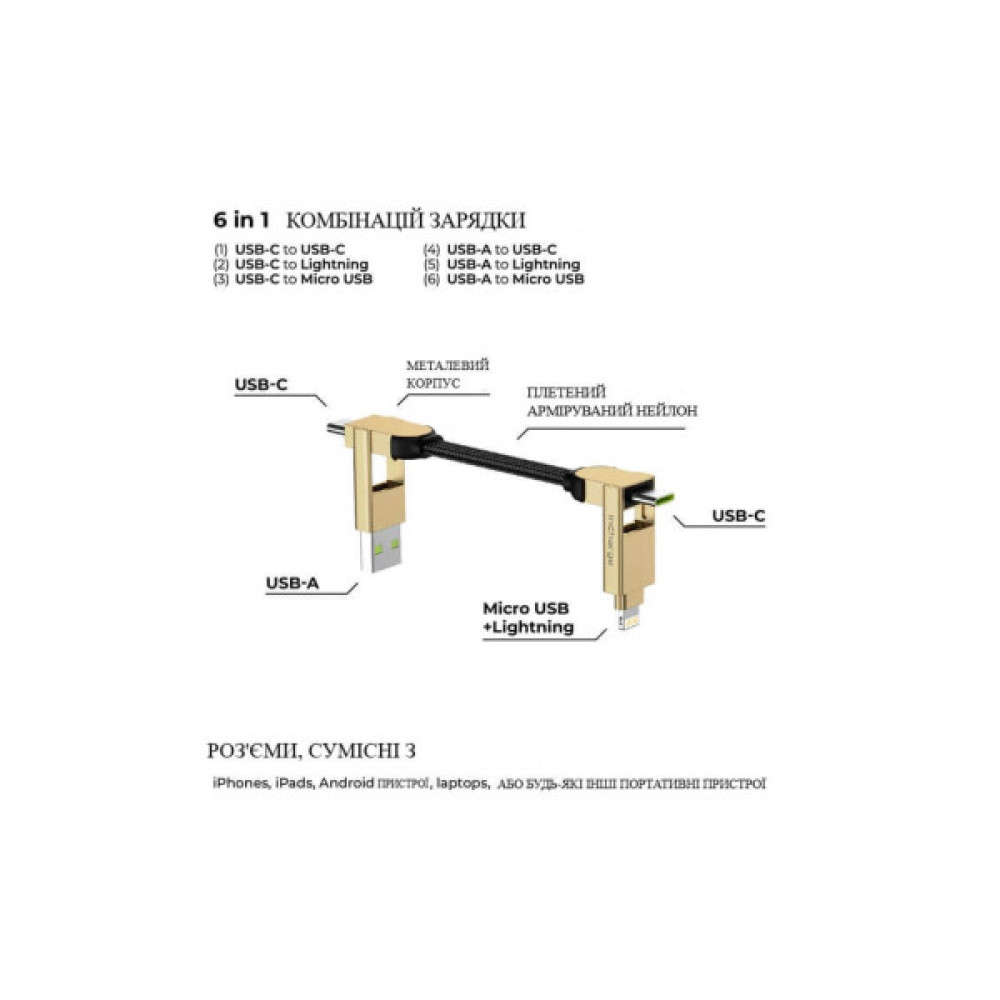 Дата кабель 6in1 inCharge X 0,14m 100W beige Rolling Square (X03WR)