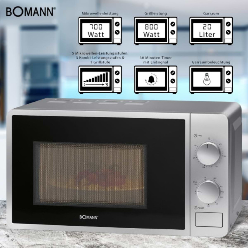 Мікрохвильова піч Bomann MWG 6015 CB silver (MWG6015CB silver)