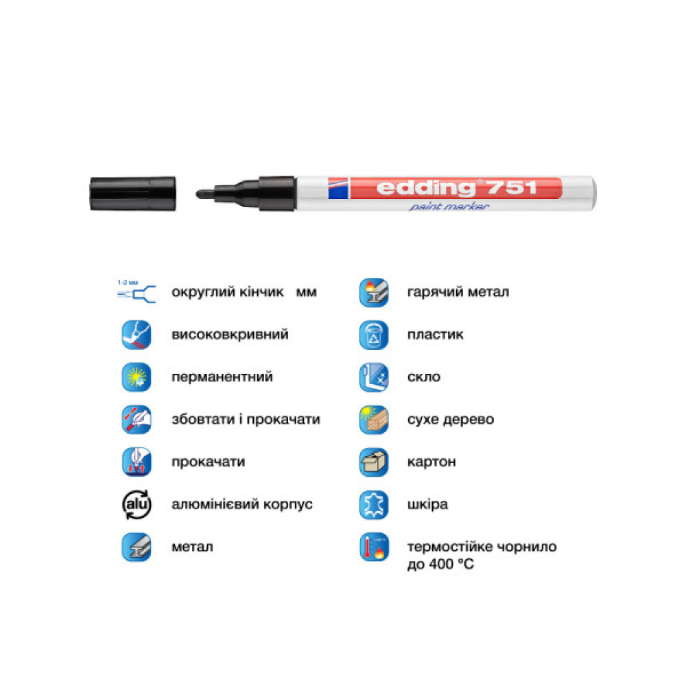 Маркер Edding Paint 1-2 мм круглий чорний (e-751/01)