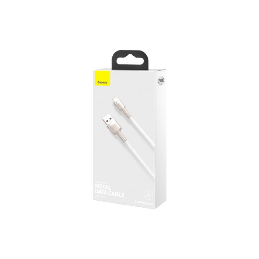 Дата кабель USB 2.0 AM to Lightning 2.0m Cafule Series Metal 2.4A White Baseus (CALJK-B02)