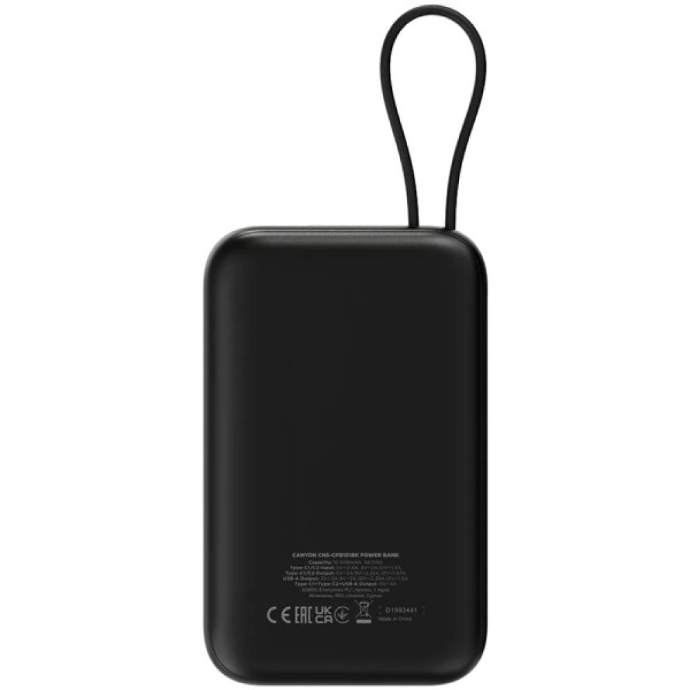 Батарея універсальна Canyon 10000mAh OnPower 101 PD/22.5W built-in cable Black (CNS-CPB101BK)