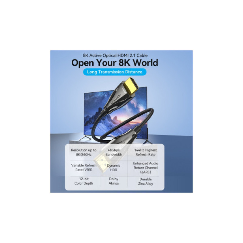 Кабель мультимедійний HDMI M to HDMI M 60.0m V2.1 Optical 8K 60Hz 48Gbps Dolby 7.1 black VENTION (ALBBAE)
