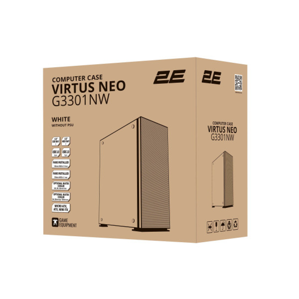 Корпус 2E GAMING Virtus Neo G3301NW без БЖ 2xUSB3.0, 1xUSB2.0, 3x140мм ARGB, 1x120мм ARGB, VGA 340мм, LCS ready, контролер з пультом, TG Side Panel, ATX, білий