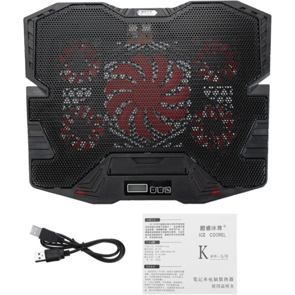 Підставка до ноутбука IceCoorel 10-15", 1*125mm 1400 RPM + 4*70mm 2500 RPM, 2*USB, 365x297x30mm, Red (K5Red)