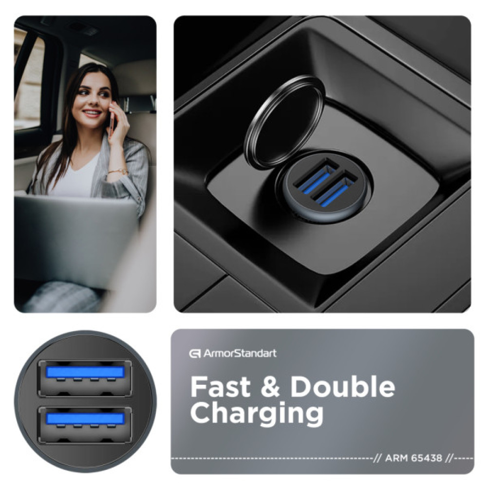 Зарядний пристрій Armorstandart 2xUSB QC3.0 Grey + cable USB-C (ARM82459)