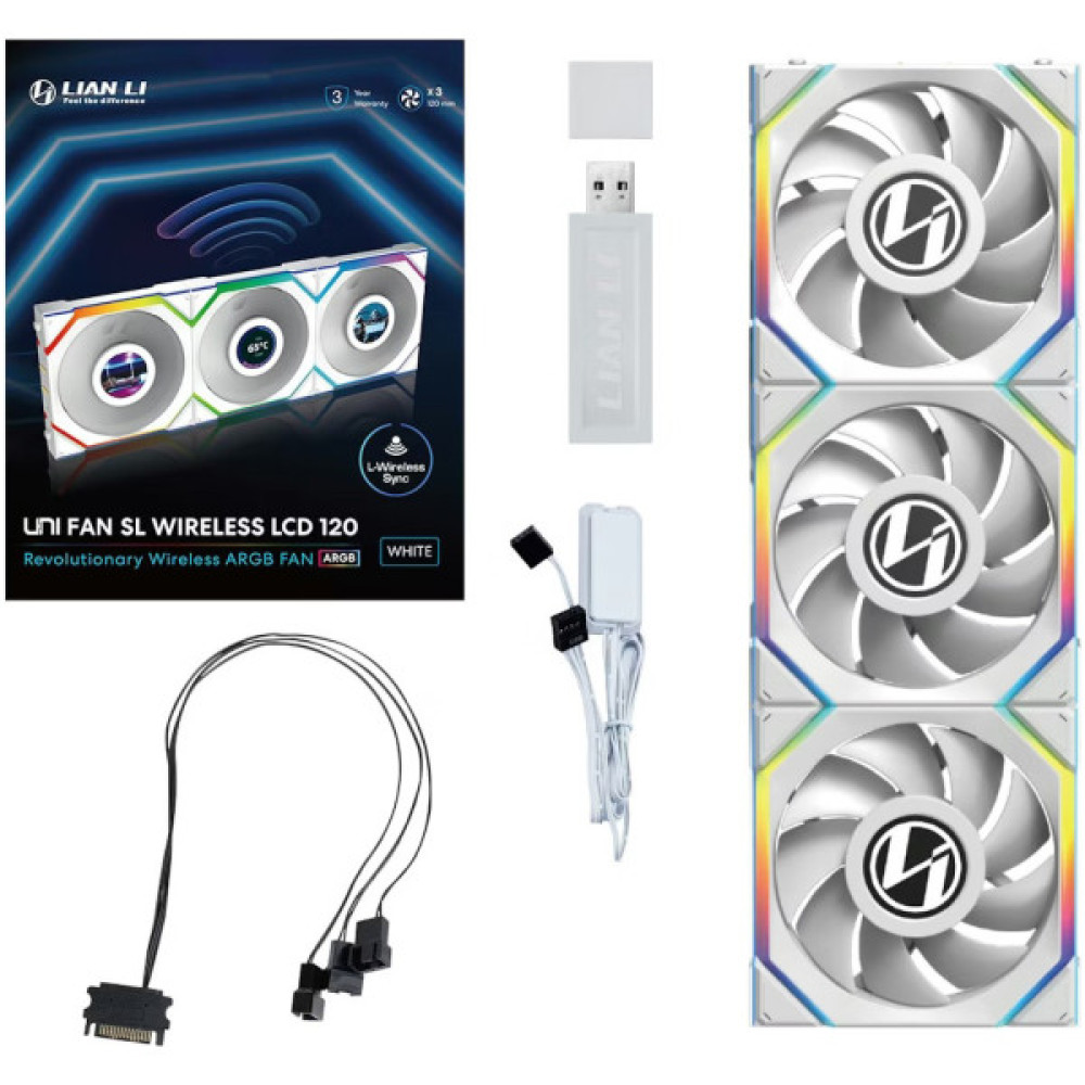 Кулер до корпусу Lian Li UNI Fan SL WIRELESS LCD 120-3, White (G99.12SLLCD1W3W.00)