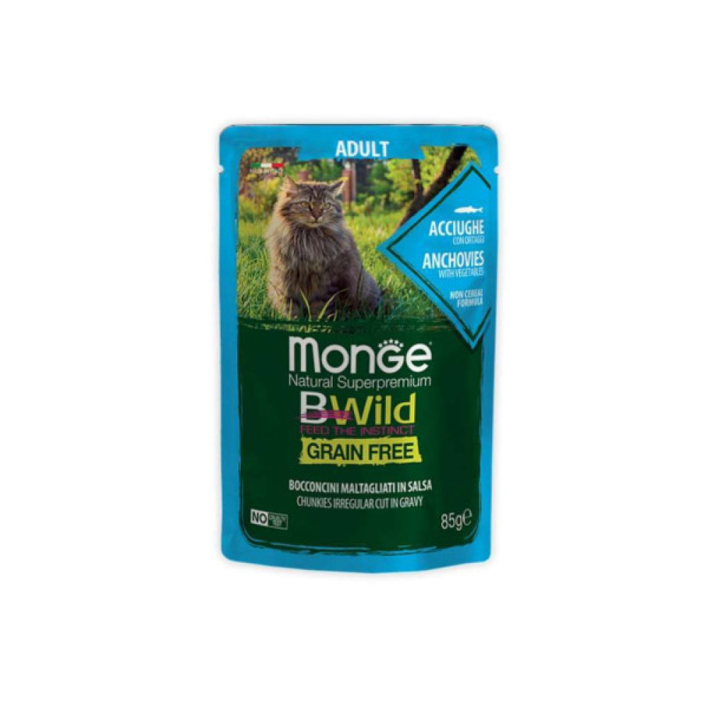 Вологий корм для кішок Monge BWild Cat Free Wet з анчоусами та овочами 85 г (8009470012775)