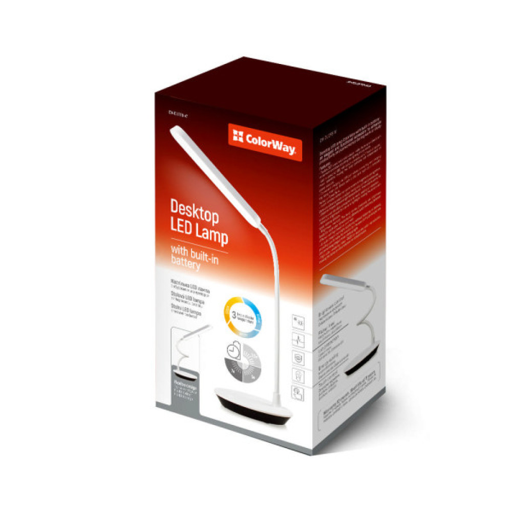 Настільна лампа ColorWay Portable & Flexible 360, 4W, з вбудованим акумулятором 1800 mAh (CW-DL12FB-W)
