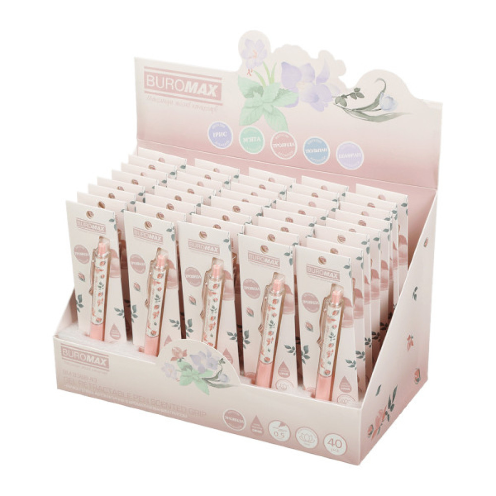 Ручка гелева Buromax автоматична BLOSSOM, 0.5 мм, ароматний грип, Троянда, сині чорнила, в блістері (BM.8368-43)