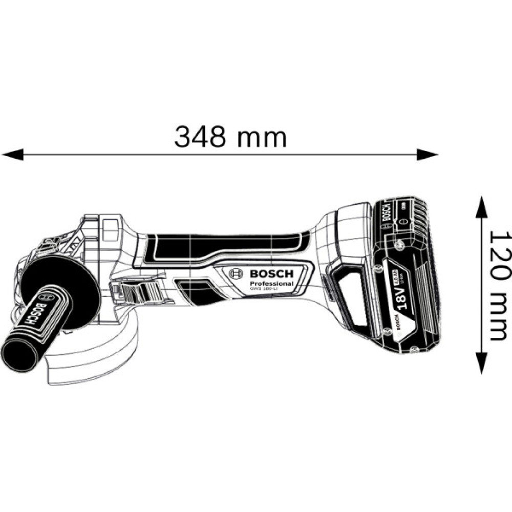 Шліфмашина кутова акумуляторна Bosch Professional GWS 180-LI 125мм 18В 2х4А·год 11000об·хв 2кг