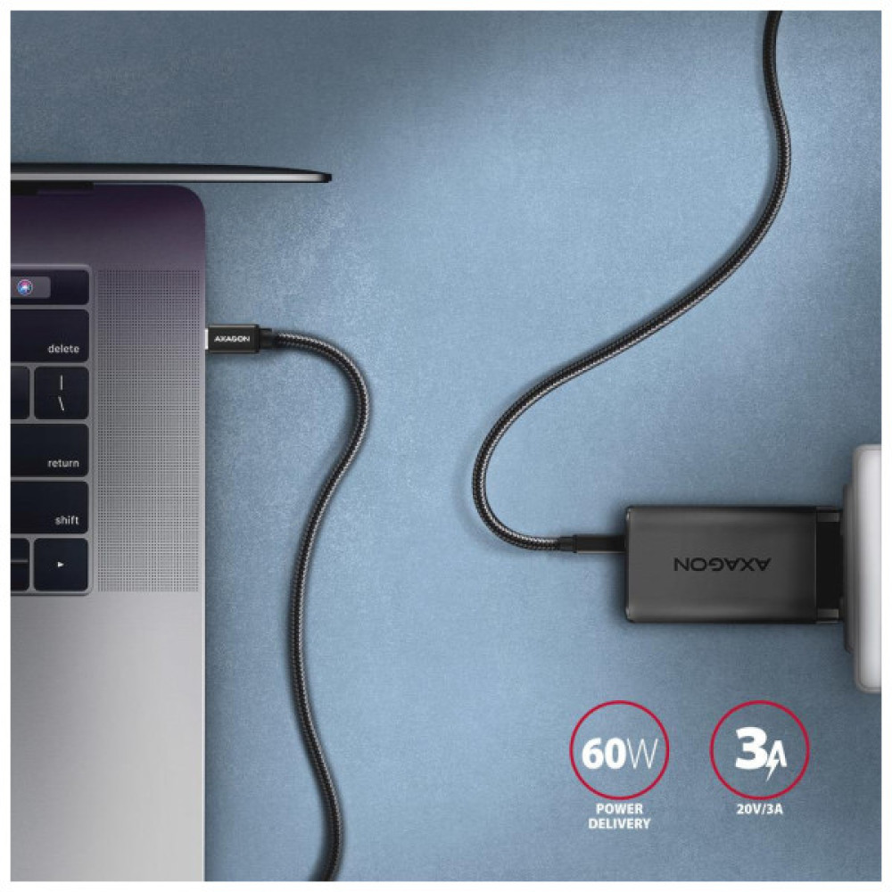 Дата кабель USB-C to USB-C 2.0m v3.2 Gen 1 PD 60W 3A black AXAGON (BUCM3-CM20AB)