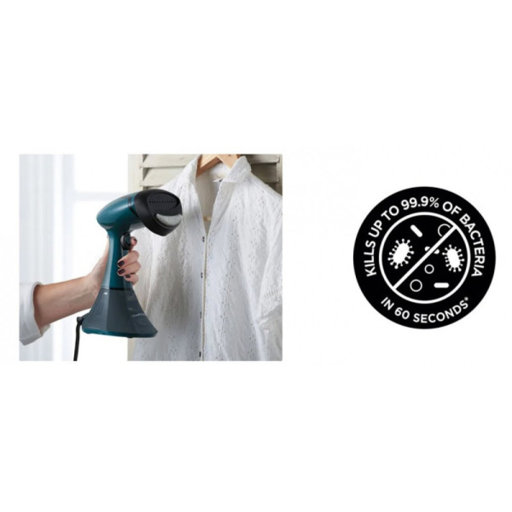 Відпарювач Russell Hobbs компактний Steam Genie, 1800Вт, 200мл, постійна пара - 28гр, нерж. сталь, чорно-бірюзовий