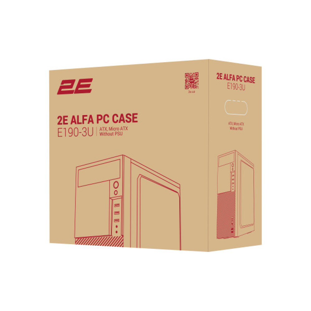 Корпус 2E Alfa E190-3U без БЖ 2xUSB3.0, 1xUSB2.0, VGA 320мм, ATX, чорний