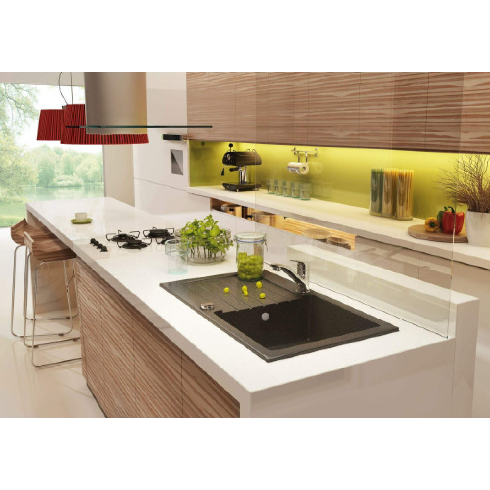 Мийка кухонна Deante Zorba, граніт, прямокутник, з крилом, 760х440х160мм, чаша - 1, накладна, графіт