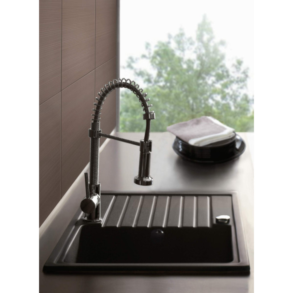 Мийка кухонна Deante Zorba, граніт, прямокутник, з крилом, 760х440х160мм, чаша - 1, накладна, графіт