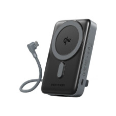 Батарея універсальна Vention 10000mAh Magnetic Wireless 35W PD, with built-in USB-C cable, QI-2 15W Gray (FKHH0)