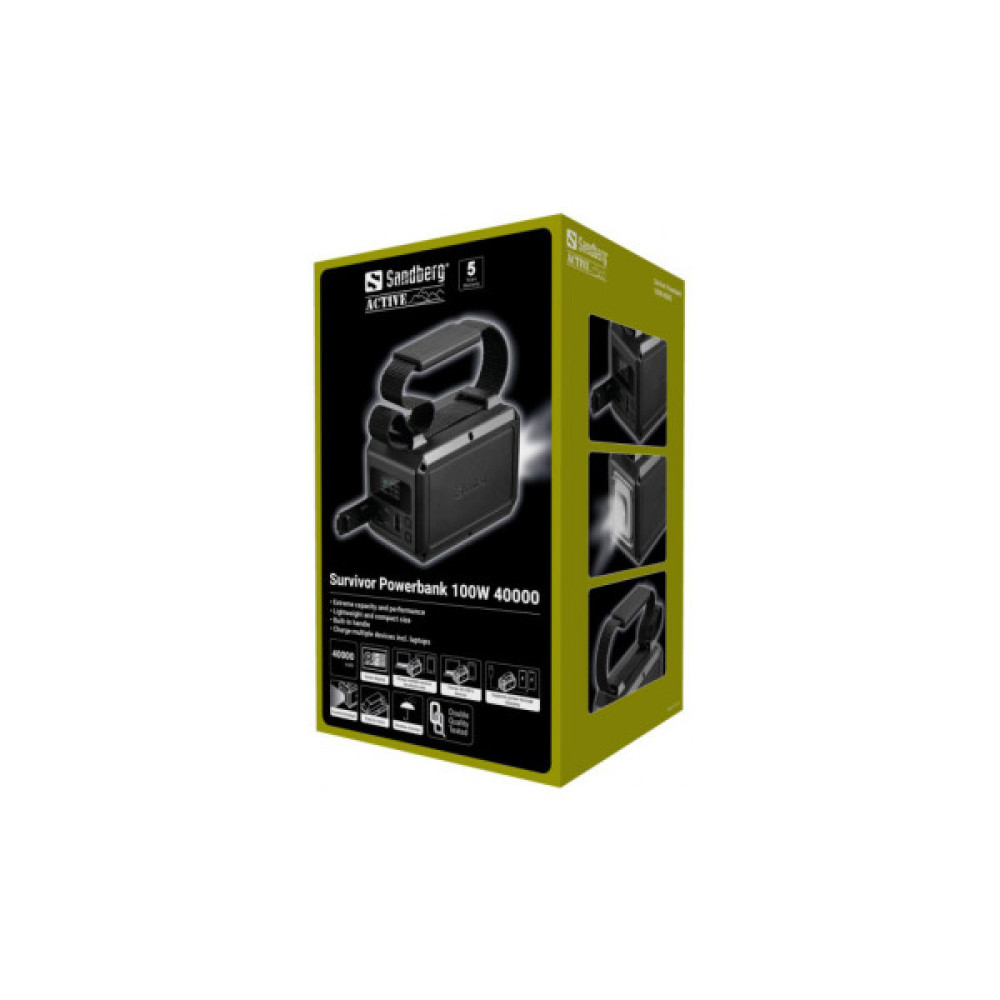 Батарея універсальна Sandberg 40000mAh Survivor 100W, IPX4 Water resist, LED Torch, Pass-Through Charging (421-14)
