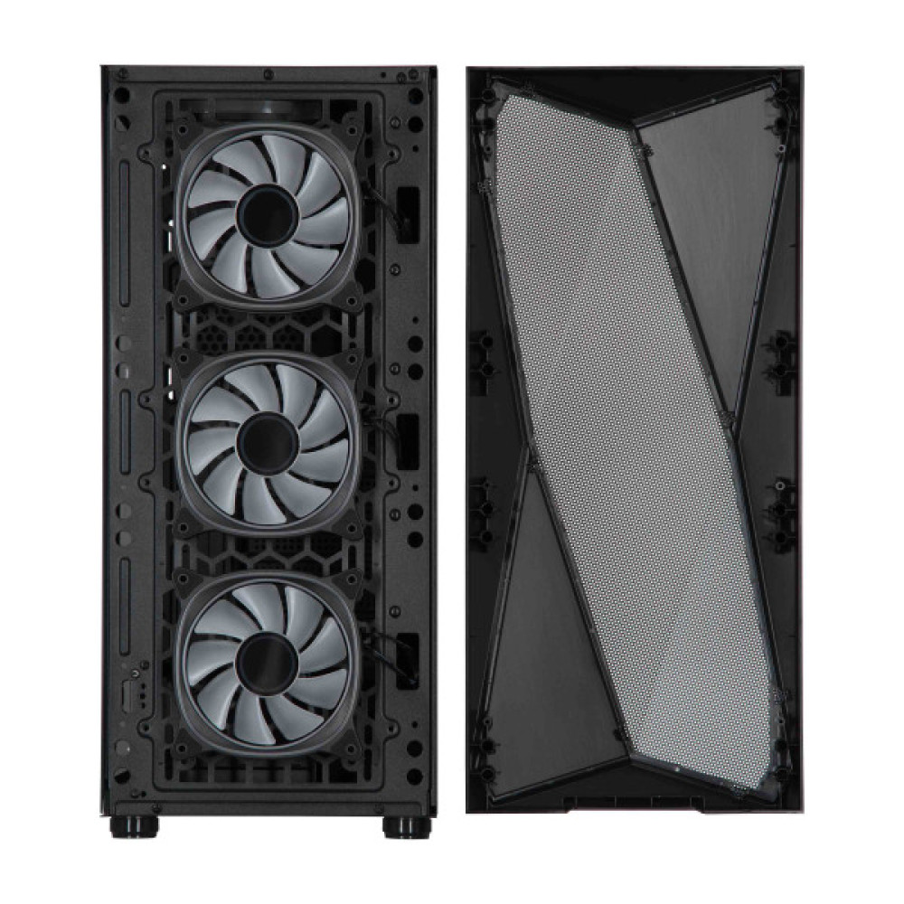 Корпус 2E GAMING Aruba G3313B, без БЖ 1xUSB3.0, 2xUSB2.0, 5x120мм ARGB, VGA 300мм, LCS ready, HUB, TG Side Panel, ATX, чорний