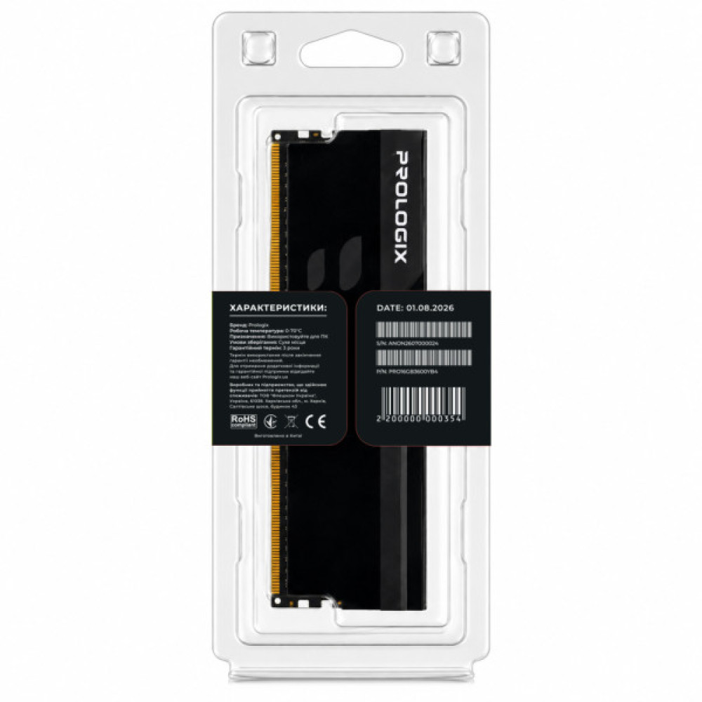 Модуль пам'яті для комп'ютера DDR4 16GB 3600 MHz Onyx Black Prologix (PRO16GB3600YB4)
