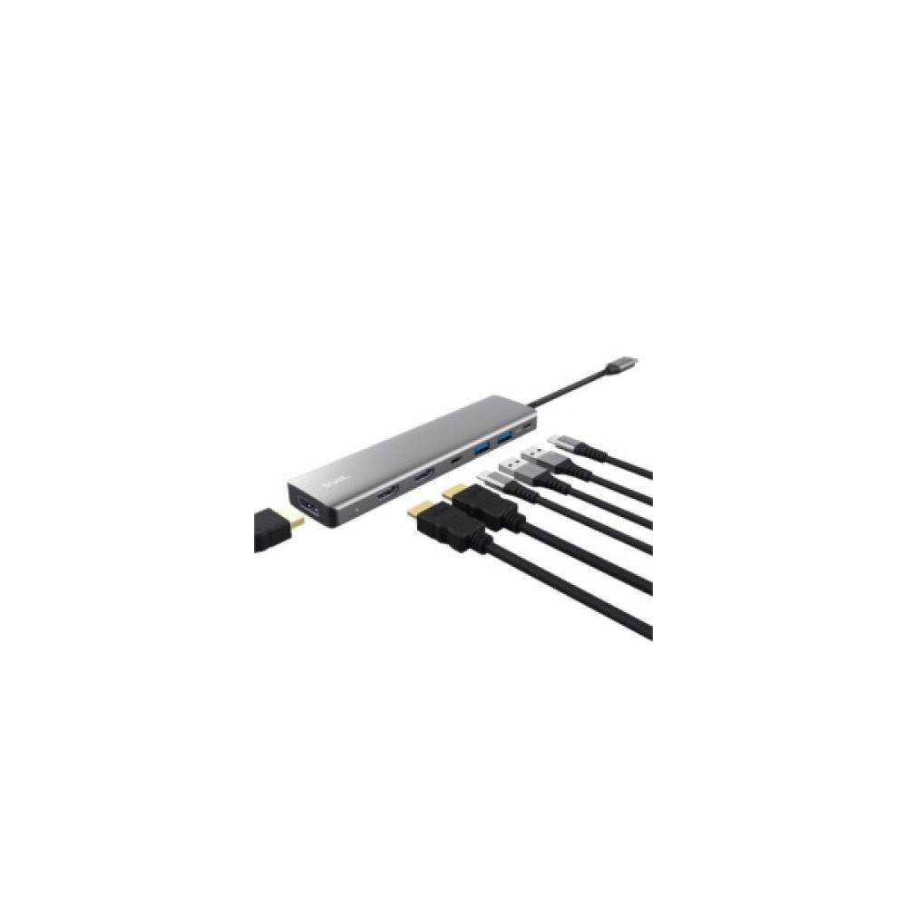 Концентратор Trust USB-C 7-in1 2xUSB-А 3.2/2xUSB-С/2xHDMI/DP aluminiu 0.16m grey (25661_TRUST)