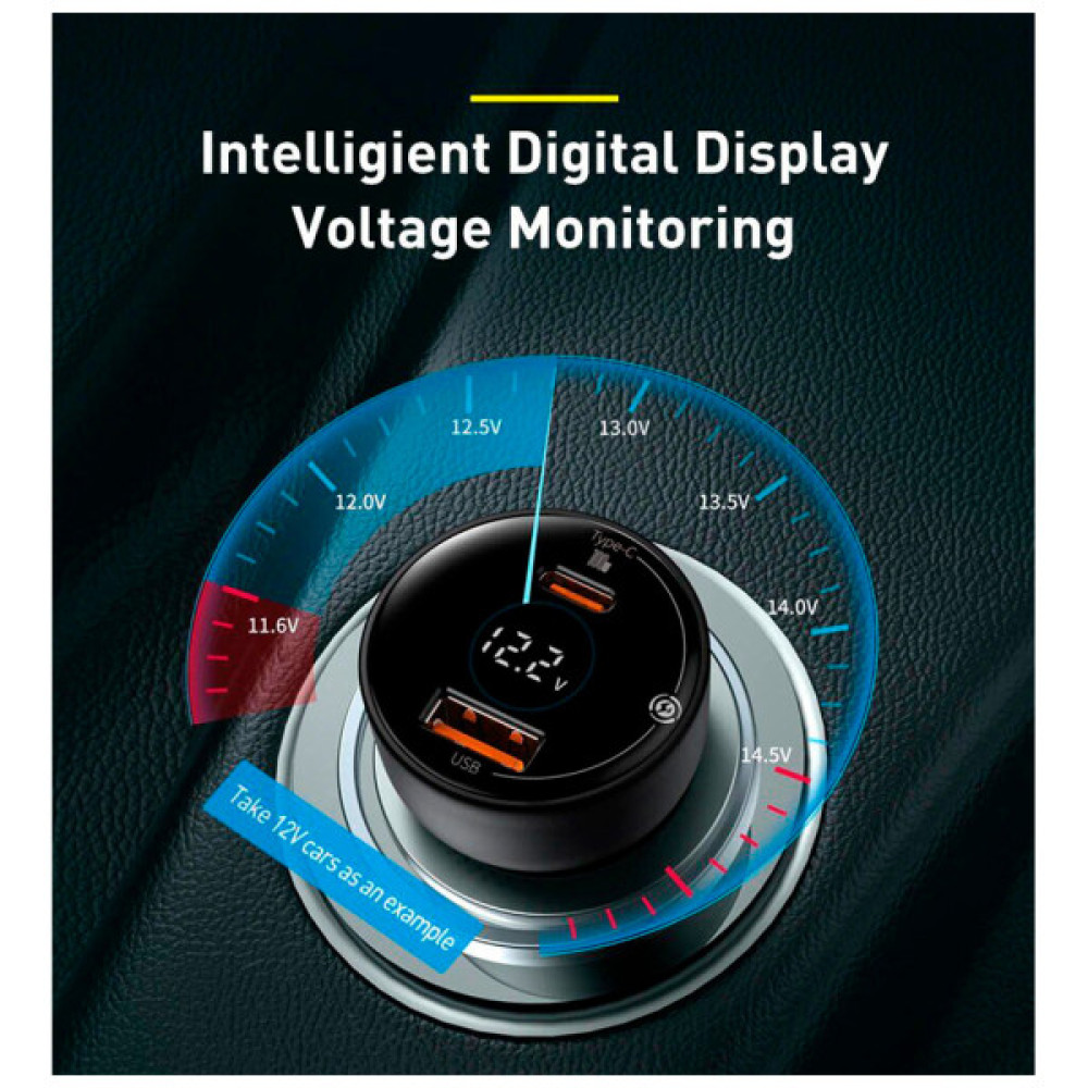 Зарядний пристрій Baseus Superme Digital Display PPS Dual Quick Charger Car Charger black (TZCCZX-01)