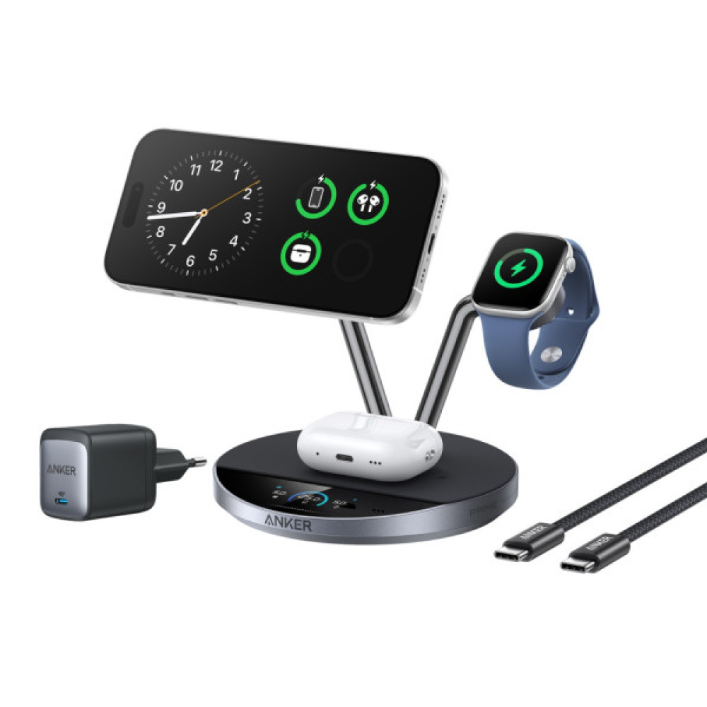 Зарядний пристрій Anker Wireless 3-in-1 MagGo 25W AirCool Dock Stand black (B25X7G11)