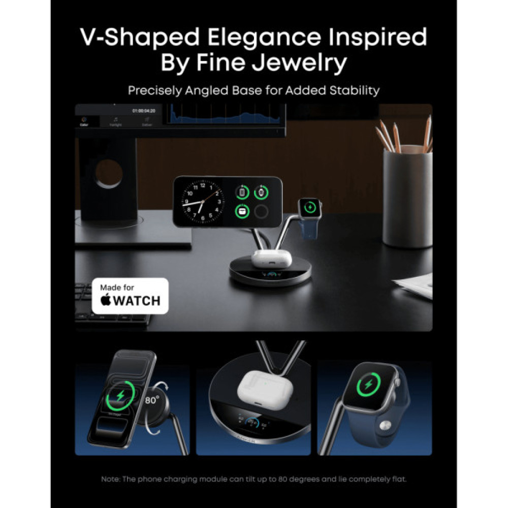 Зарядний пристрій Anker Wireless 3-in-1 MagGo 25W AirCool Dock Stand black (B25X7G11)