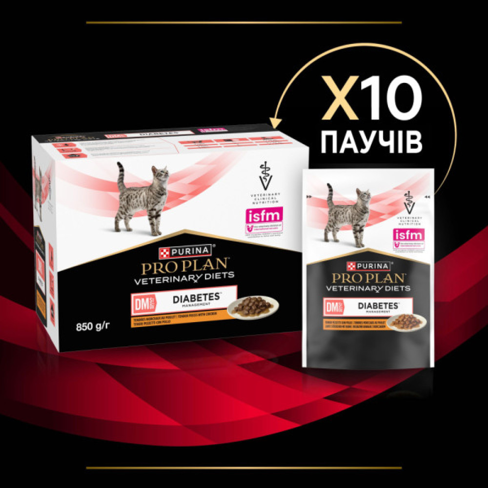 Вологий корм для кішок Purina Pro Plan Veterinary Diets DM ST/OX Diabetes Management З куркою 10 x 85 г (8445290093493)