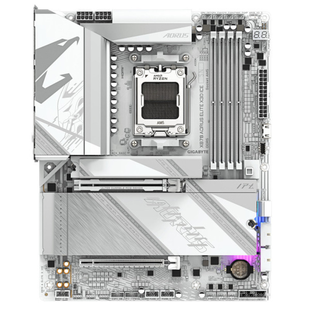 Материнська плата GIGABYTE X870 A ELITE X3D ICE sAM5 X870 4xDDR5 M.2 Wi-Fi BT HDMI DP ATX