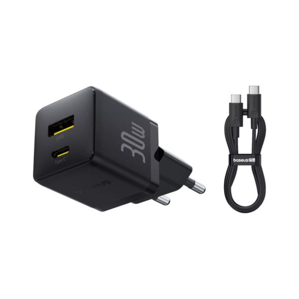 Зарядний пристрій Baseus 1xUSB-C 30W + 1xUSB + cable USB-C to USB-C 60W 1.0m (P1011160A113-01)