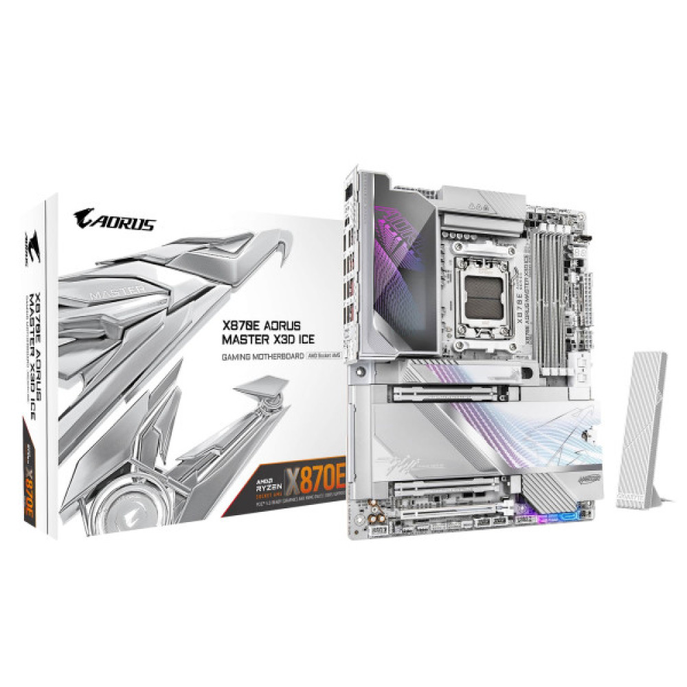 Материнська плата GIGABYTE X870E A MASTER X3D ICE sAM5 X870 4xDDR5 M.2 Wi-Fi BT HDMI DP ATX