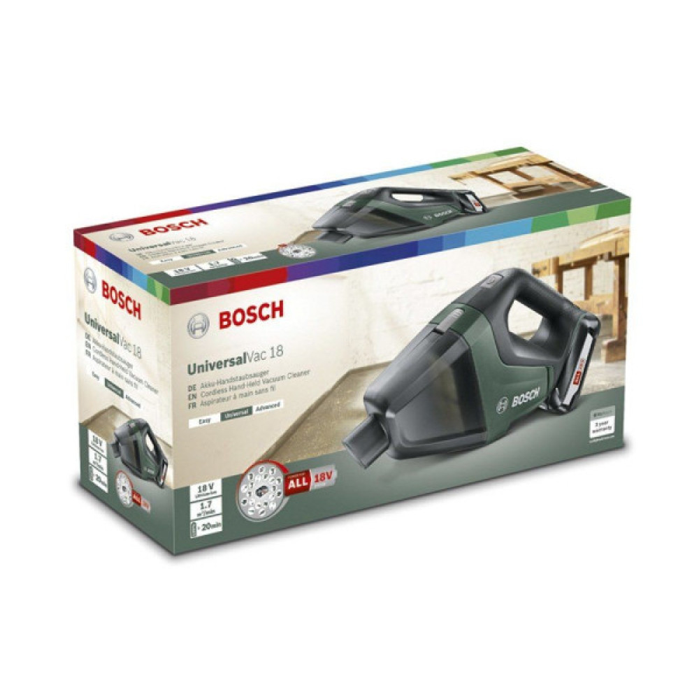 Пилосос професійний акумуляторний Bosch UniversalVac 18, 18В, акб 1х2.5Ач, 9кПа, контейнер 0.5л, 1.3кг