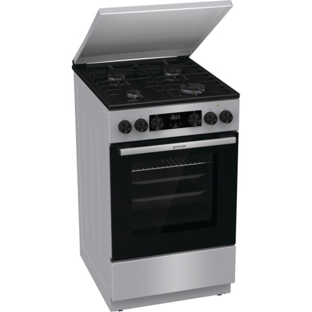 Плита Gorenje комбінована, 70л, 50x60см, метал. кришка, дисплей, IconLed, емальовані реш, титан