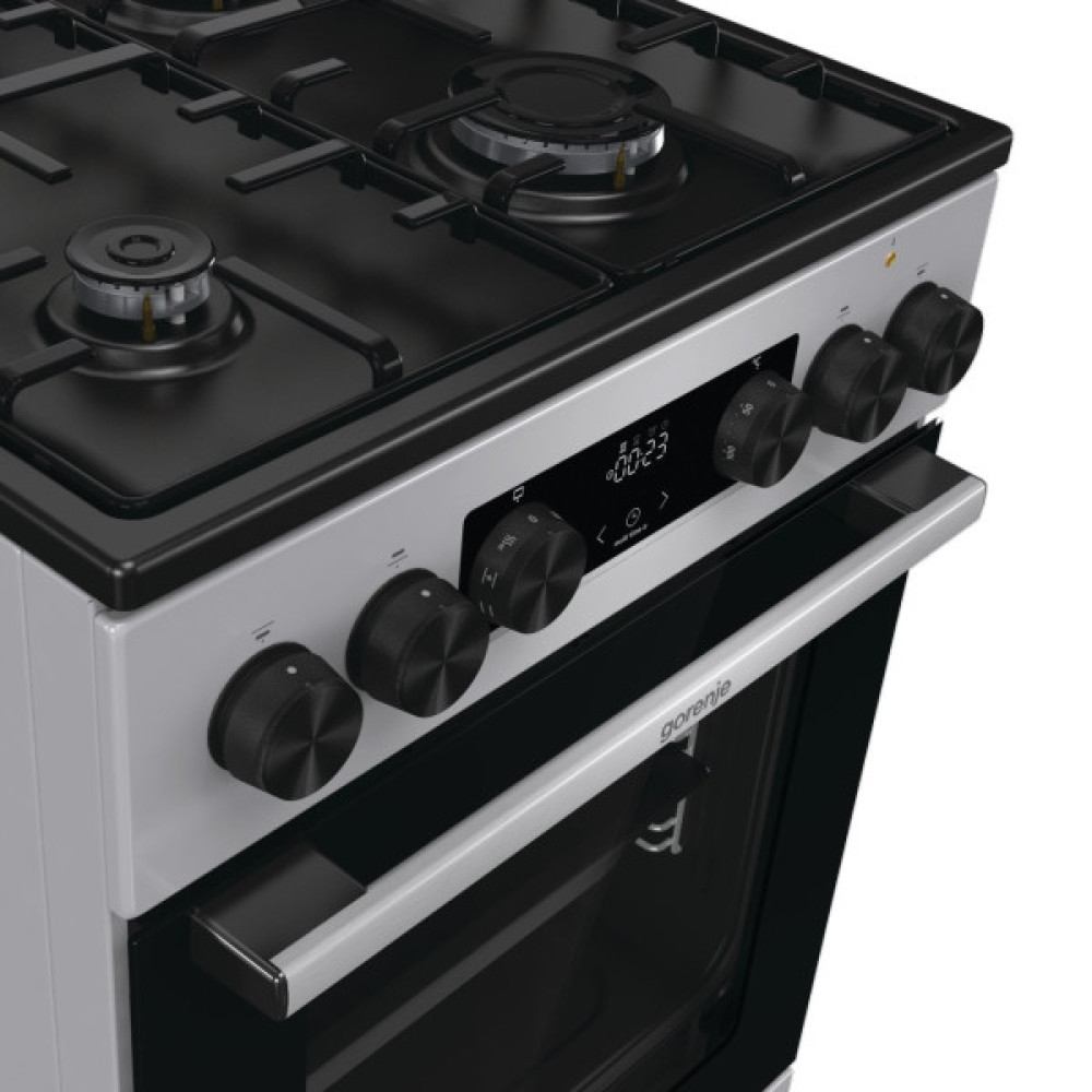 Плита Gorenje комбінована, 70л, 50x60см, метал. кришка, дисплей, IconLed, емальовані реш, титан
