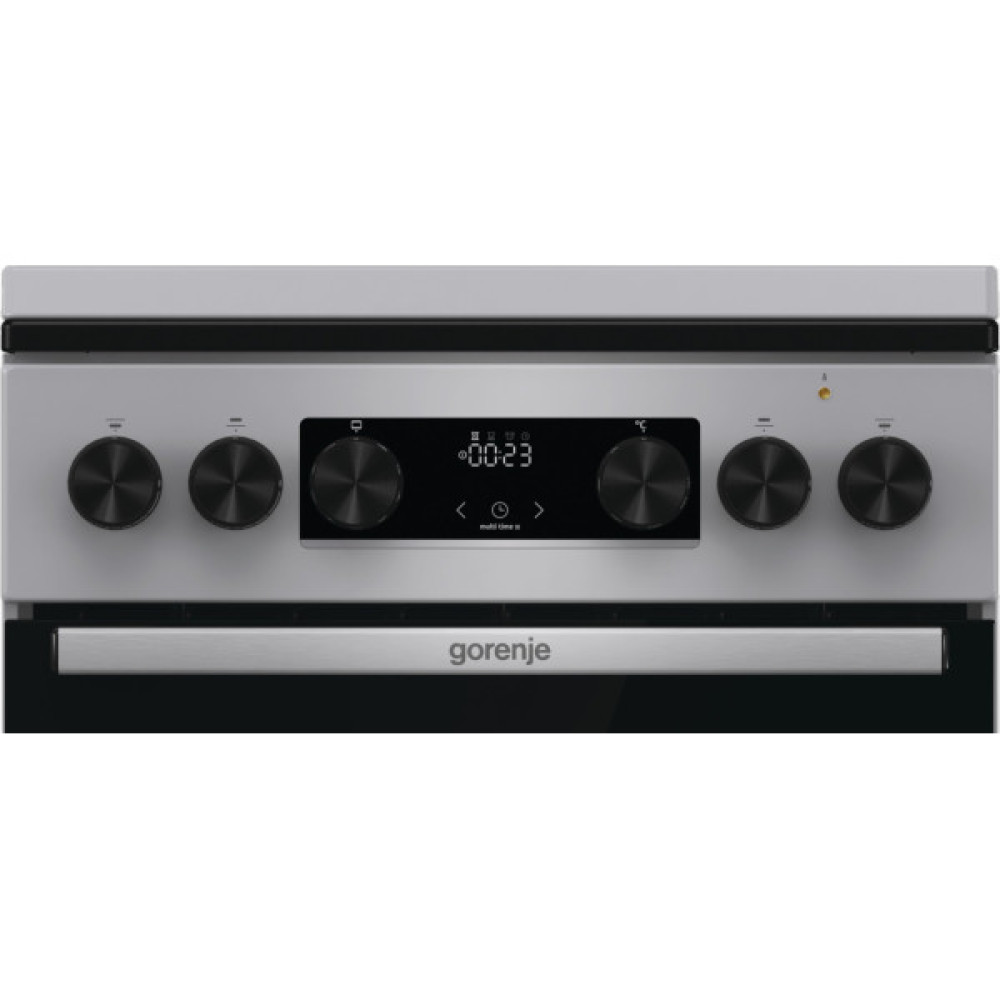 Плита Gorenje комбінована, 70л, 50x60см, метал. кришка, дисплей, IconLed, емальовані реш, титан