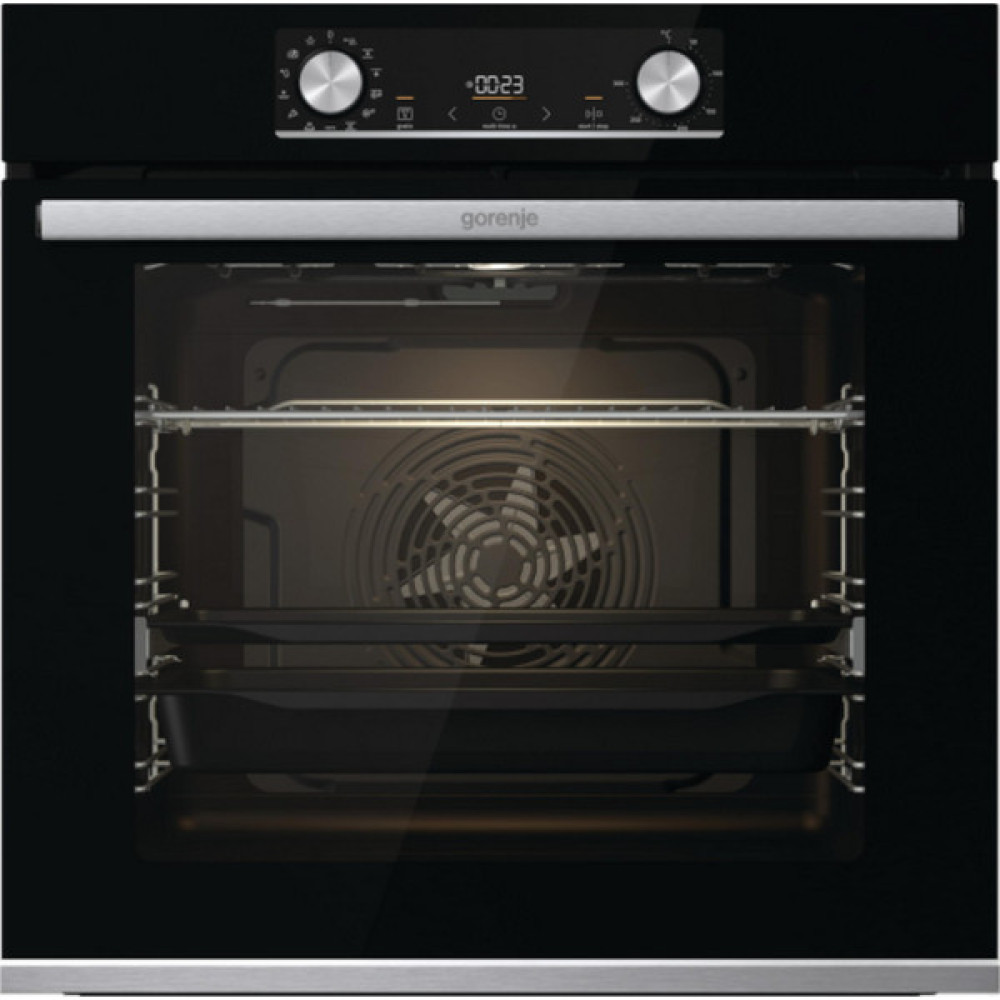 Духова шафа Gorenje електрична, 77л, A+, дисплей, ф-я без додавання жиру, чорний