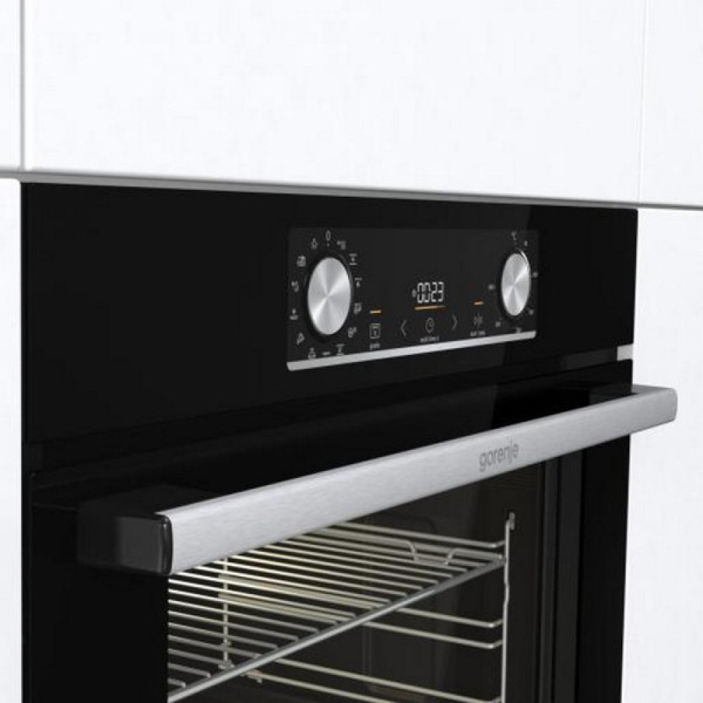 Духова шафа Gorenje електрична, 77л, A+, дисплей, ф-я без додавання жиру, чорний