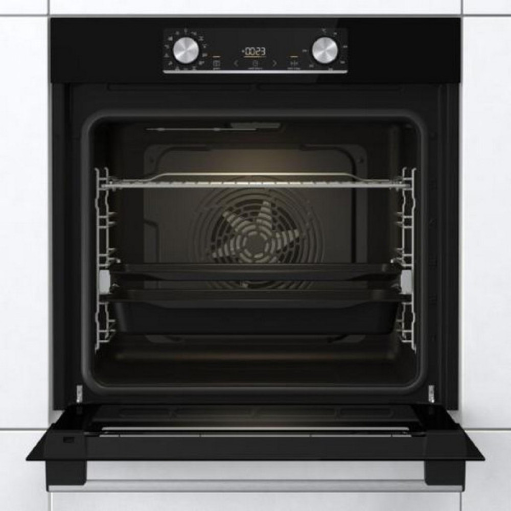 Духова шафа Gorenje електрична, 77л, A+, дисплей, ф-я без додавання жиру, чорний