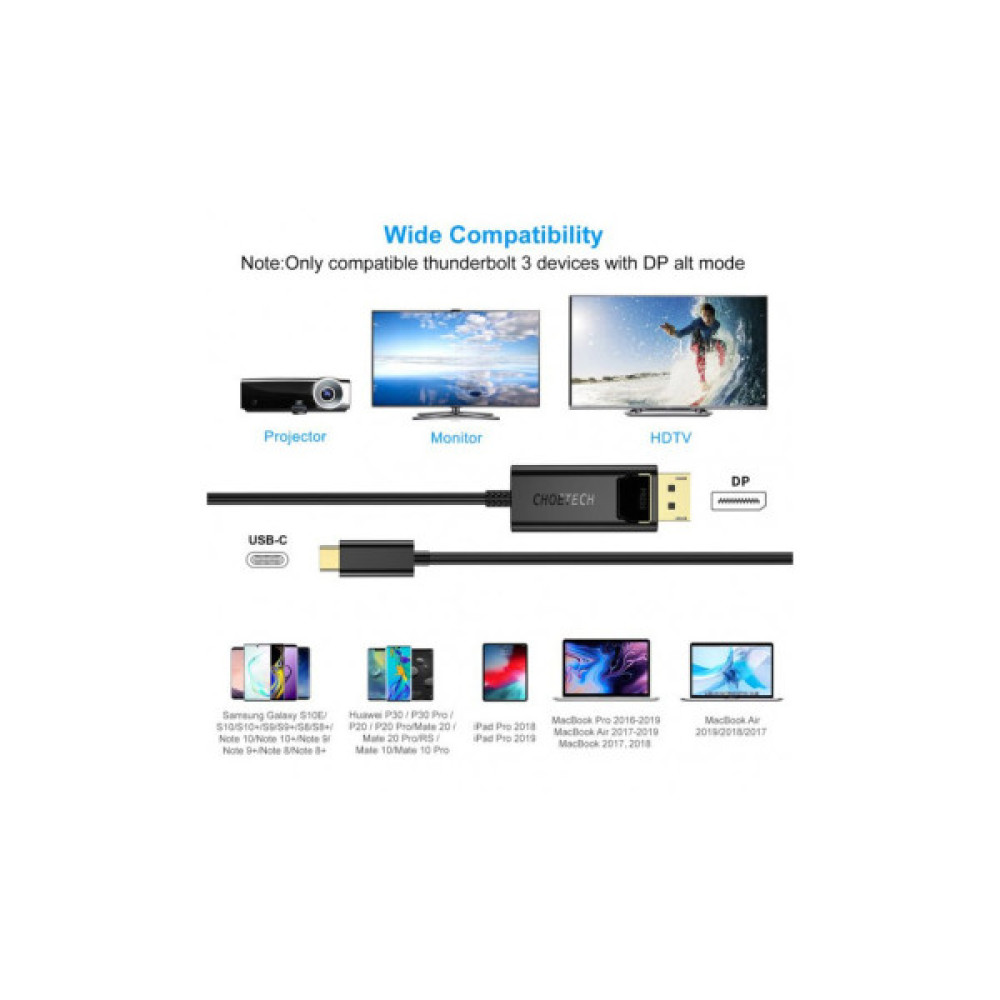 Кабель мультимедійний USB-C to DisplayPort M 1.8m 4K60Hz Choetech (XCP-1801BK)