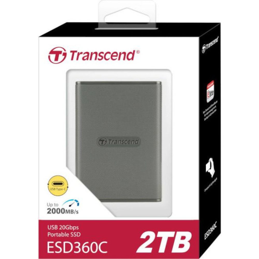Портативний SSD Transcend 2TB USB 3.2 Gen 2x2 Type-C ESD360C R2000/W2000MB/s Сірий