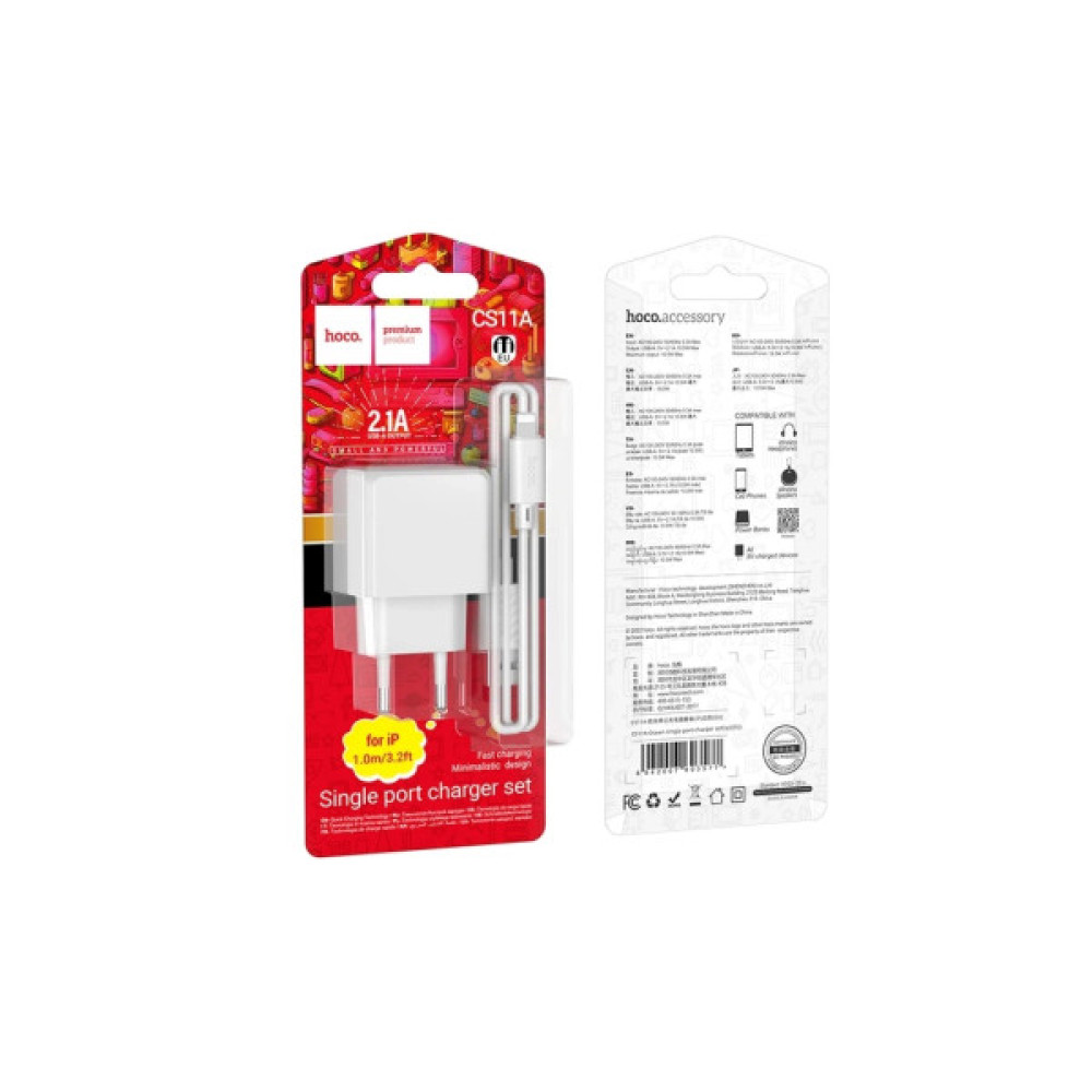 Зарядний пристрій HOCO CS11A USB + cable USB to Lightning white (6942007603577)