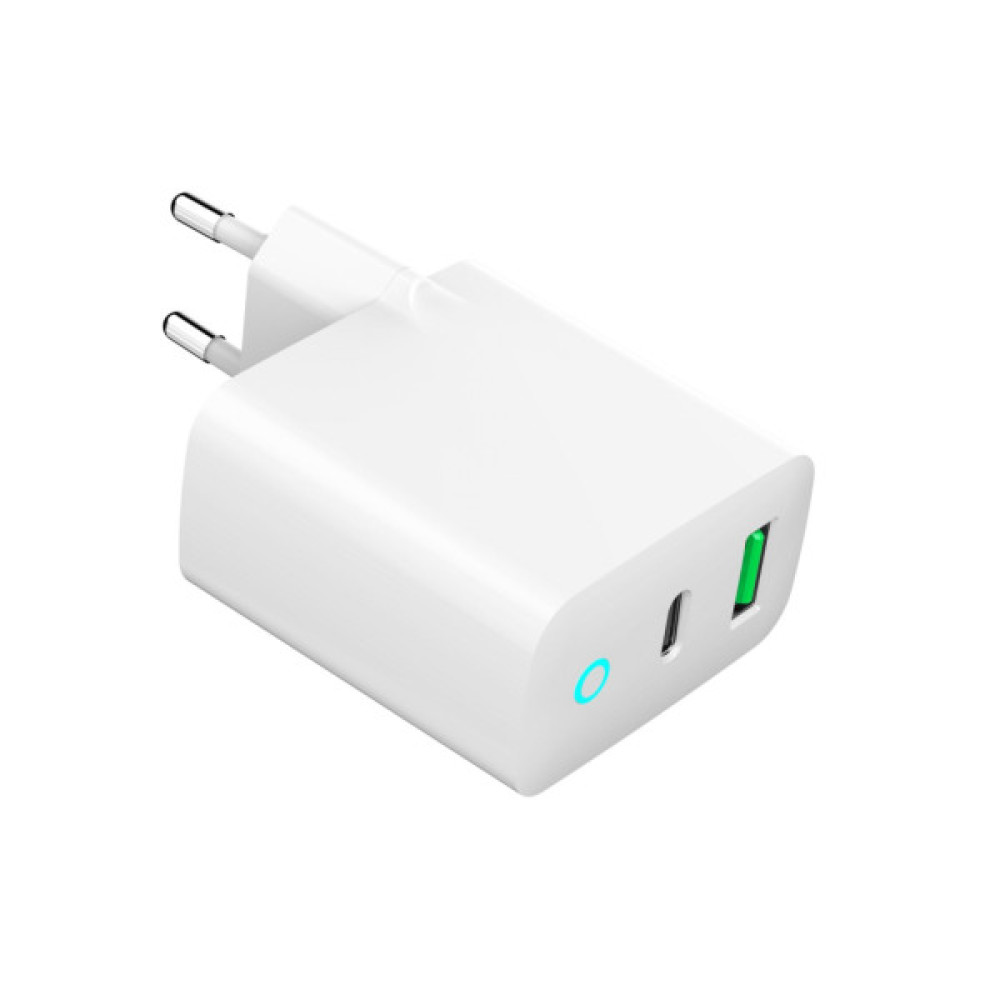 Зарядний пристрій Gembird 1xUSB-A + 1 Type-C (PD20Вт + QC3.0 18Вт) white (TA-UC-PDQC20L-W-01)
