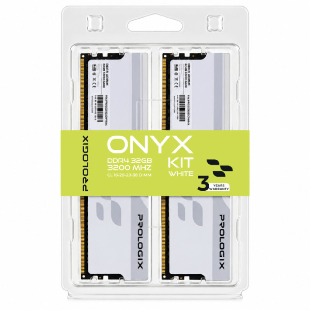 Модуль пам'яті для комп'ютера DDR4 32GB (2x16GB) 3200 MHz Onyx White Prologix (PRO32GB3200YW4K)