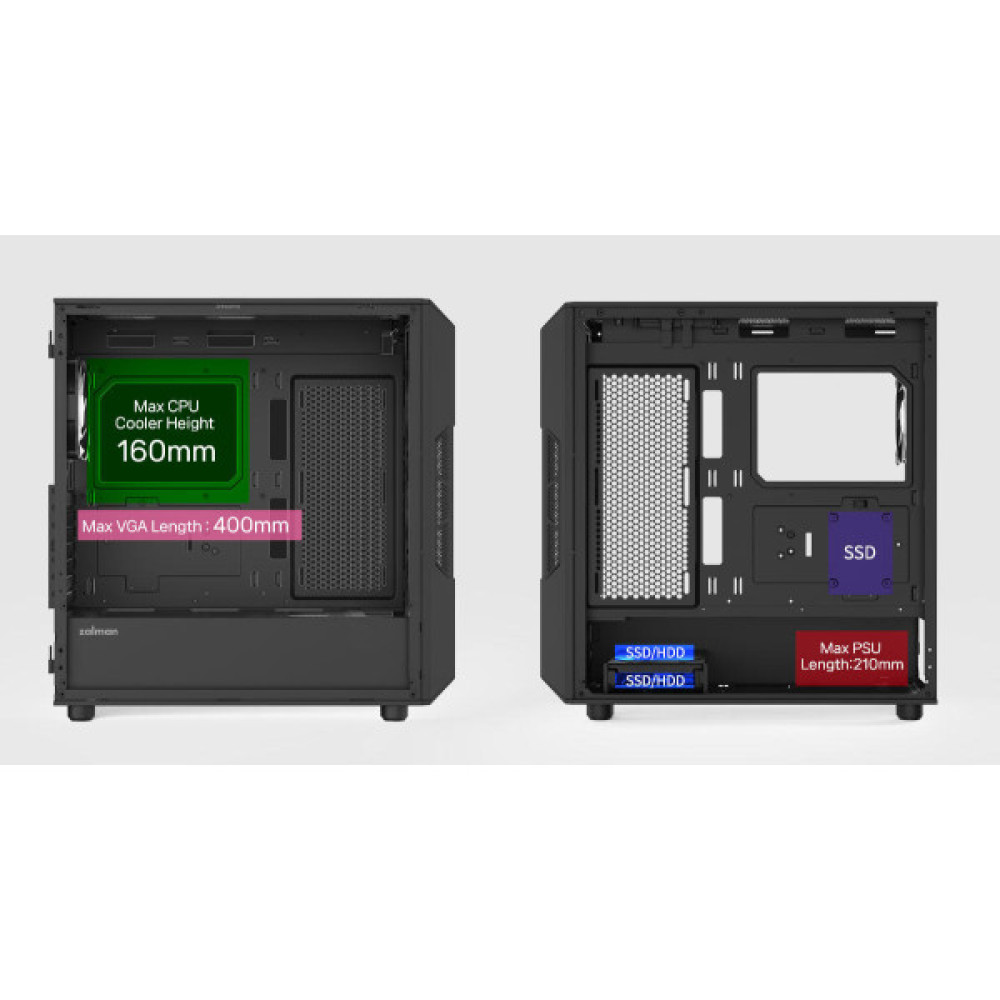 Корпус Zalman I3 Neo V2 без БЖ, 2xUSB3.0, 1x Type C, 4x120мм RGB, VGA 400мм, LCS ready, TG Side Panel, ATX, чорний