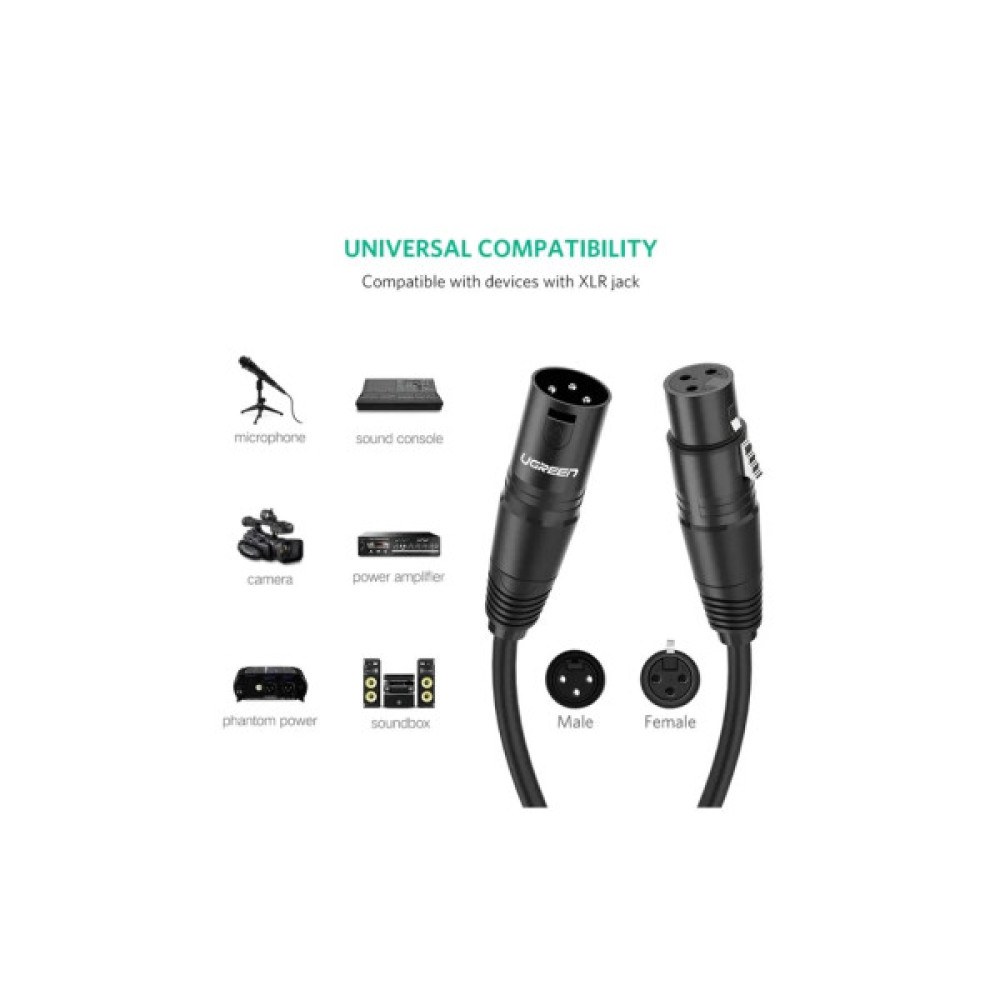 Кабель мультимедійний XLR M to XLR F 2.0m AV130 black UGREEN (20710)