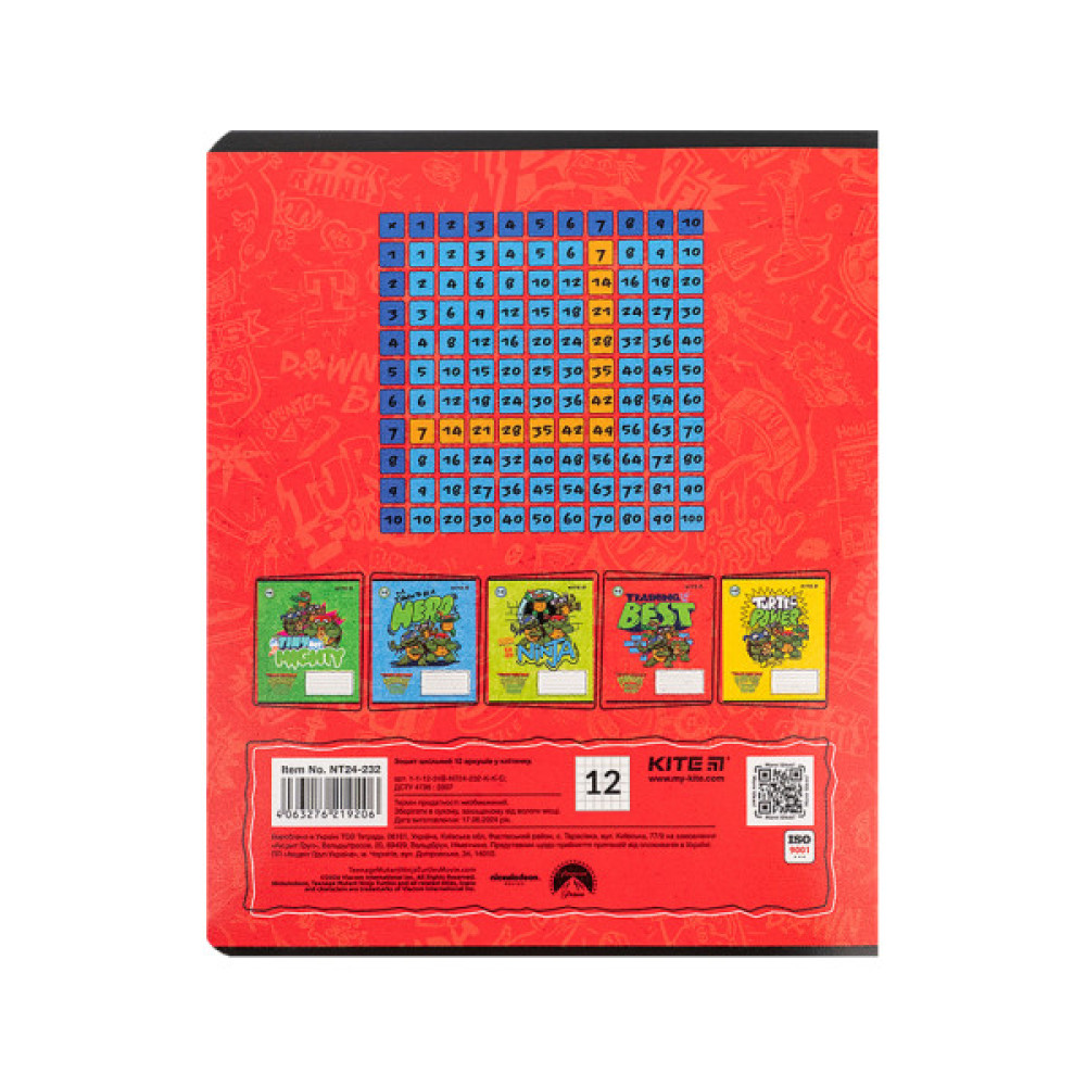 Зошит Kite Ninja Turtles, 12 аркушів, клітинка (NT24-232)