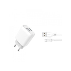 Зарядний пристрій XO 2xUSB 2.4A + cable USB to Micro 5P white (L57-M-WH)